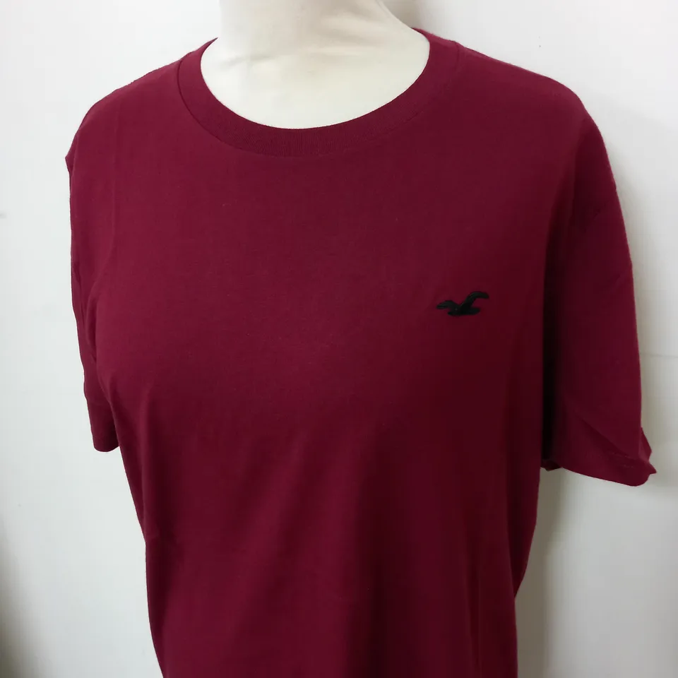 HOLLISTER CASUAL LOGO T-SHIRT IN BURGUNDY SIZE M