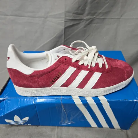 BOXED PAIR OF ADIDAS GAZELLE SNEAKERS - RED SUEDE - UK SIZE 7