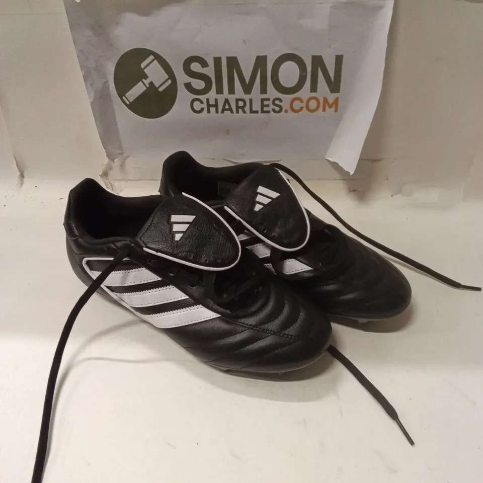 ADIDAS FOOTBALL BOOTS – BLACK WITH WHITE THREE STRIPES SIZE UK6