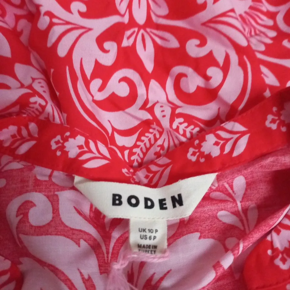 BODEN WOMEN'S RED & WHITE PATTERN DRESS, UK 10P (US 6P) – MADE IN TURKEY