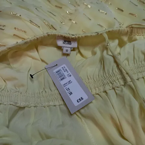 RIVER ISLAND YELLOW/GOLD DETAILED FLOWING MAXI DRESS - SIZE 12