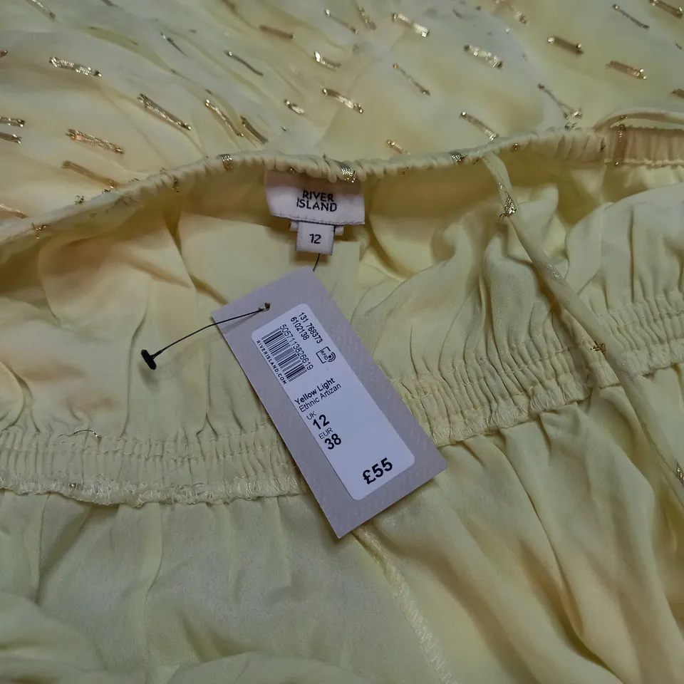 RIVER ISLAND YELLOW/GOLD DETAILED FLOWING MAXI DRESS - SIZE 12