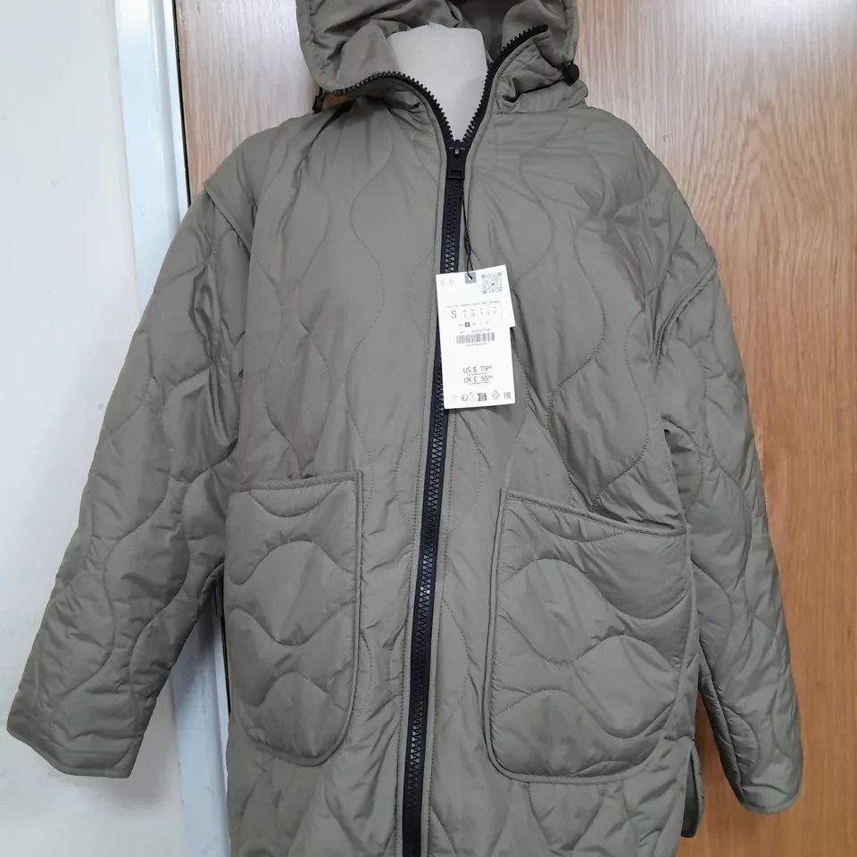 ZARA LONG SLEEVE HOODED COAT IN LIGHT BROWN - SMALL