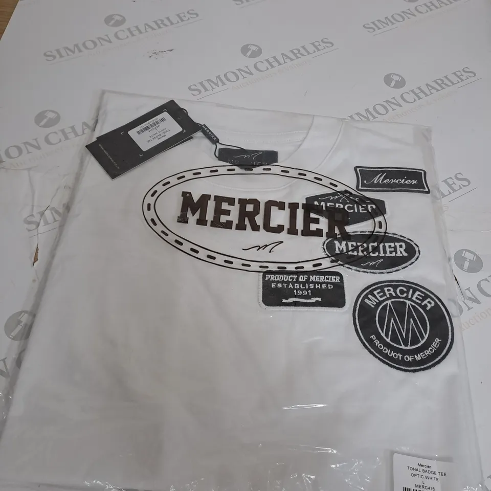 MERCIER TONAL BADGE TEE OPTIC WHITE SIZE L