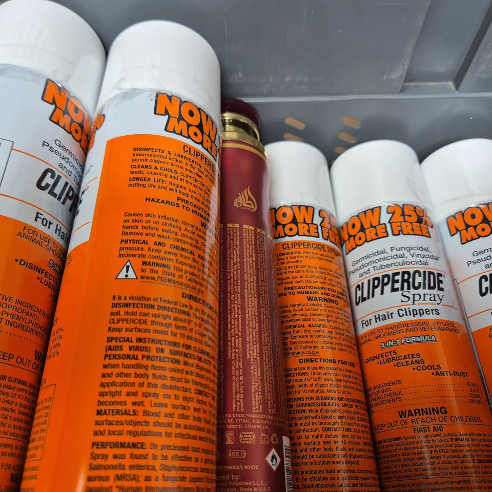 APPROXIMATELY 15 ASSORTED AEROSOLS TO INCLUDE CLIPPERCLIDE SPRAY , AIR FRESHENER AND PERFUMED SPRAY