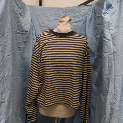 LIONESS BLOOM LONG SLEEVE STRIPE TOP – NAVY & BEIGE – XXS