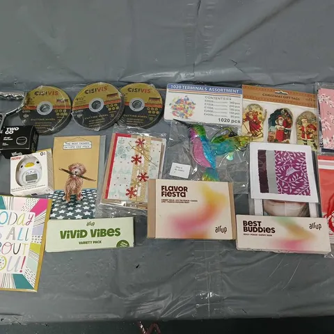 APPROXIMATELY 10 ASSORTED HOUSEHOLD ITEMS TO INCLUDE - AIR UP POD CASE, AIR UP FLAVOUR PACKS, CISIVIS CUTTING WHEEL ETC.