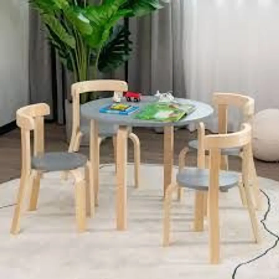 COSTWAY 4 SEATER KIDS BENTWOOD DINING SET GREY