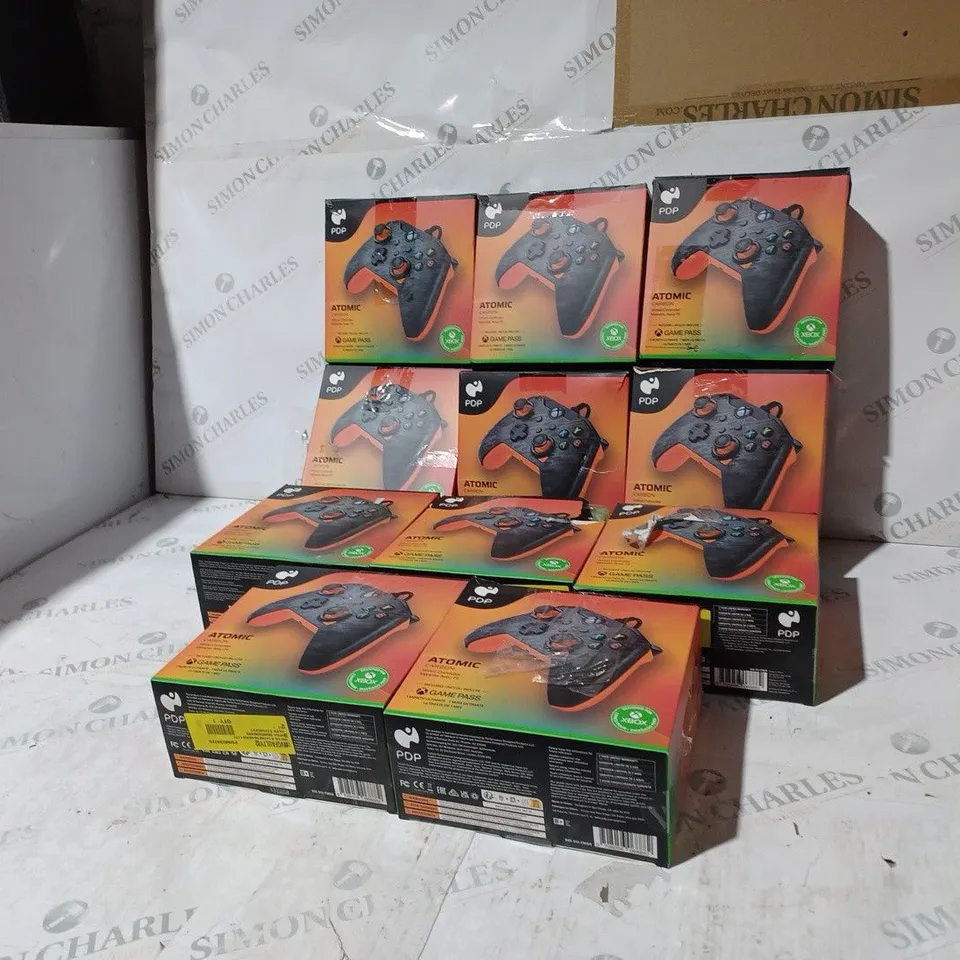 BOX OF 11 ASSORTED BOXED PDP ATOMIC CARBON XBOX ONE WIRED CONTROLLERS