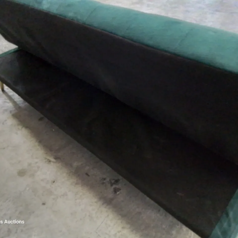 DESIGNER CLEMENTINE THREE SEATER CLIC CLAC SOFA BED BUTTONED GREEN PLUSH FABRIC 