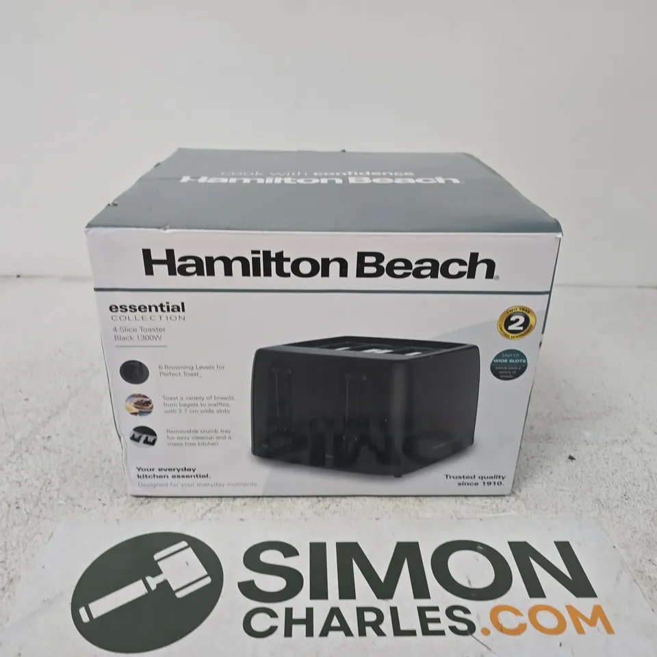 HAMILTON BEACH TOASTER – ESSENTIAL COLLECTION, 2-SLICE, BOXED (BLACK)