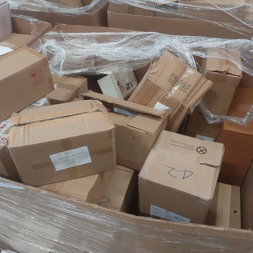 PALLET TO CONTAIN A VERY LARGE QUANTITY OF DESIGNER INDOOR LIGHTING PRODUCTS TO INCLUDE: TABLE LIGHTS, OUTDOOR LIGHTS, WALL LIGHTS ECT