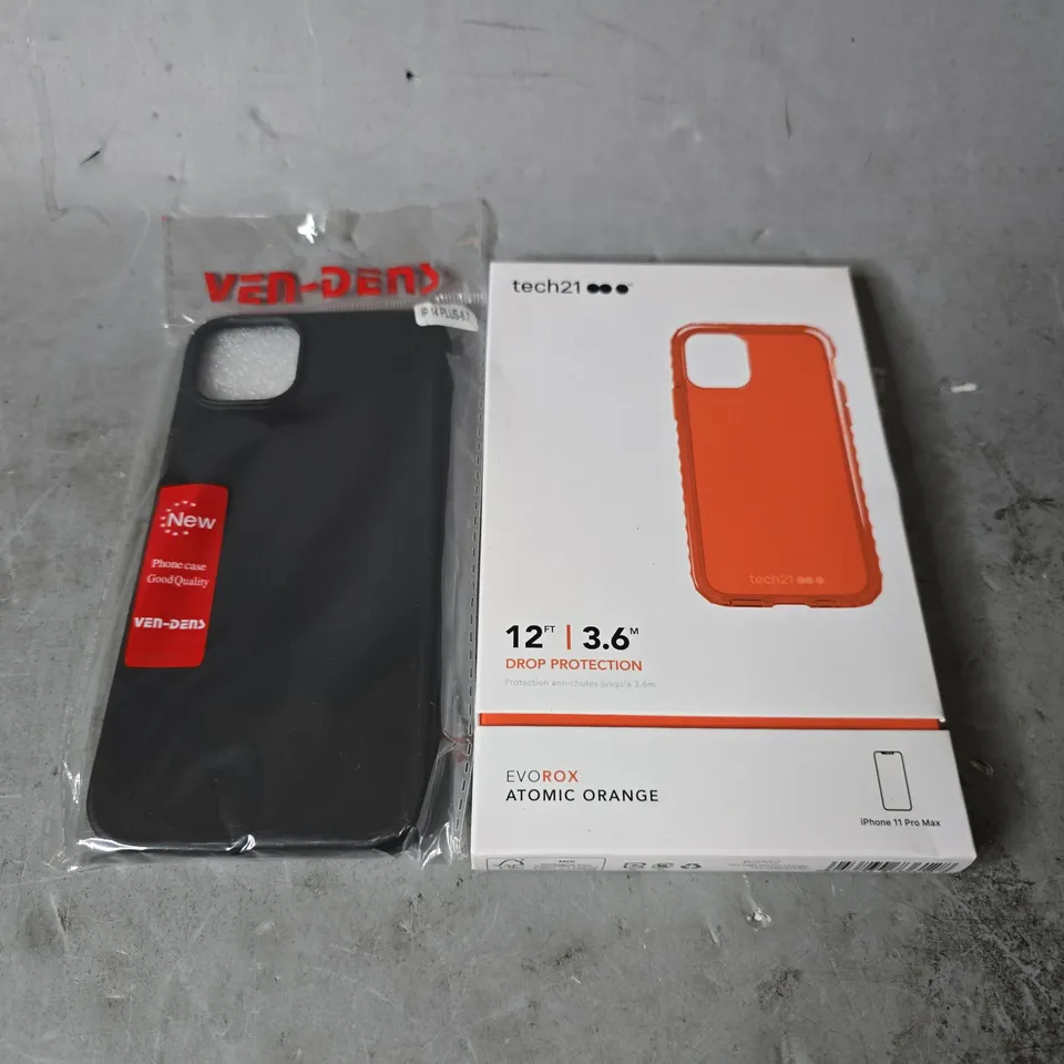 BOX OF APPROXIMATELY 22 PHONE CASES TO INCLUDE - TECH21 EVO BOX IPHONE 11 PRO MAX & VEN-DENY IPHONE 14 PLUS 
