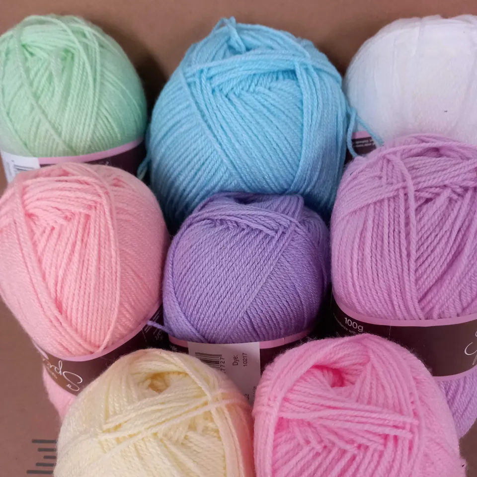 BOX OF 8 BALLS OF WOOL & INSTRUCTIONS FOR CROCHETING A "SWEETPEA RAINBOW BLANKET"