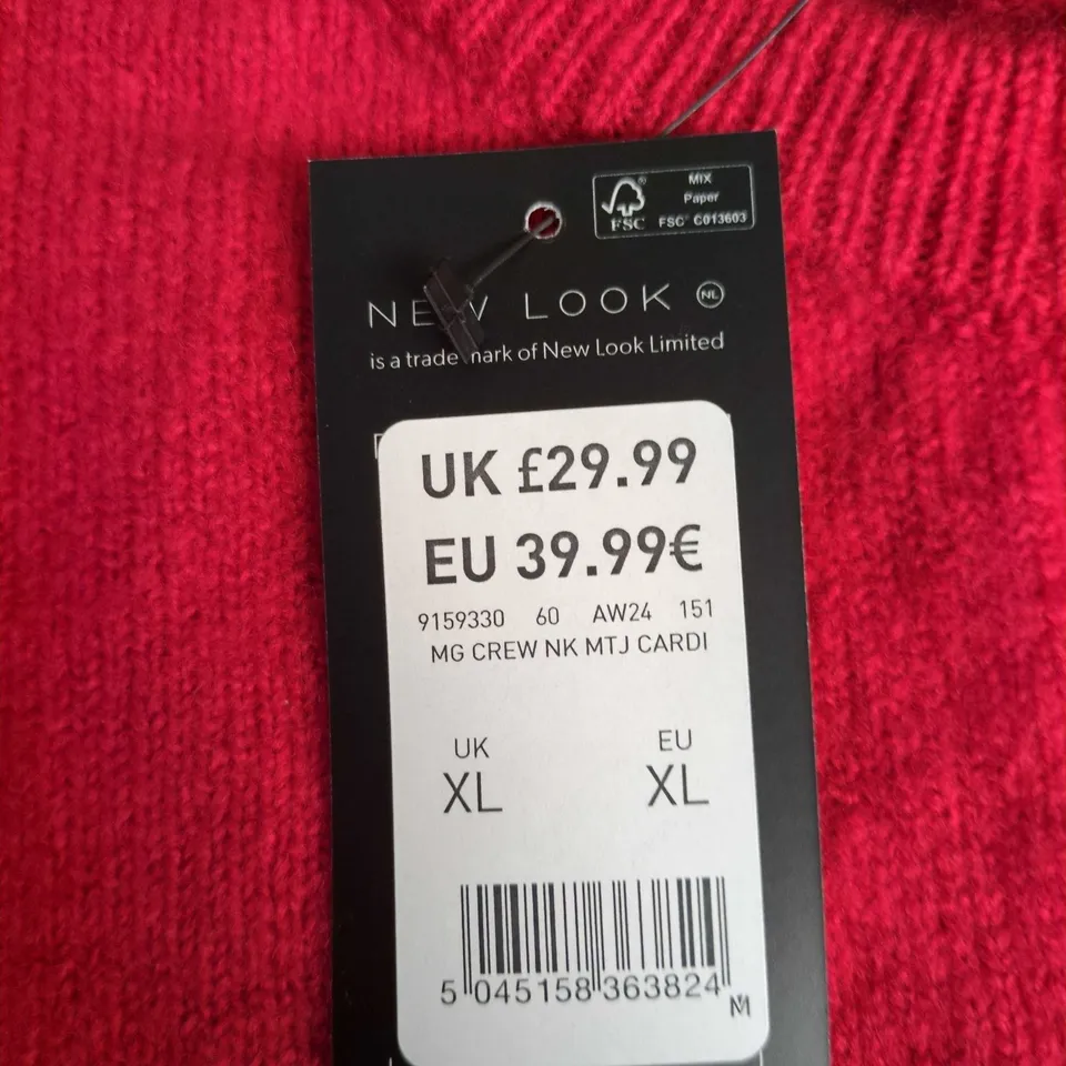 NEW LOOK RED KNIT CARDIGAN – UK XL (EU XL)