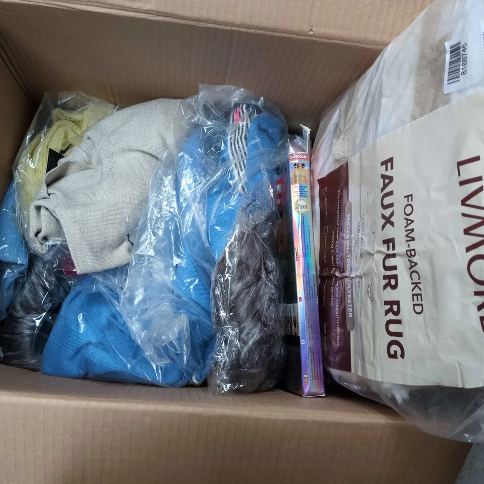 BOX OF 10 ASSORTED CLOTHING AND HOUSEHOLD ITEMS 