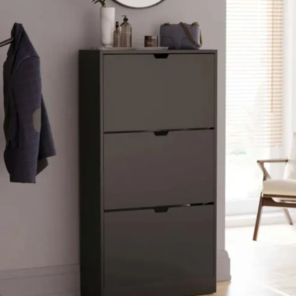 BOXED VIDA 3 DRAWER SHOE CABINET - BLACK (1 BOX)