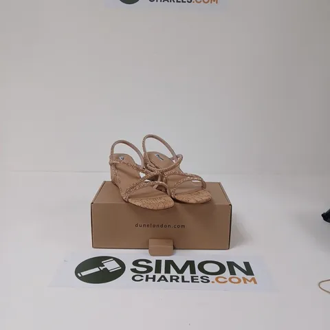 DUNE - KALIA BLUSH EMBELLISHED STRAP CORK WEDGE SANDALS - UK 7