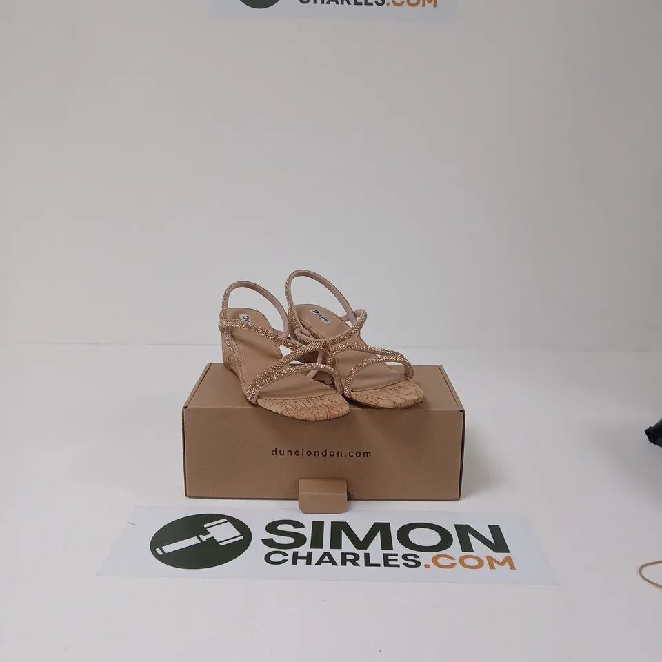 DUNE - KALIA BLUSH EMBELLISHED STRAP CORK WEDGE SANDALS - UK 7