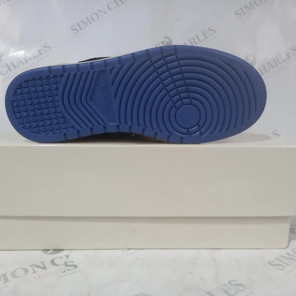 BOXED PAIR OF REPRESENT SHOES IN BLACK/WHITE/BLUE EU SIZE 40