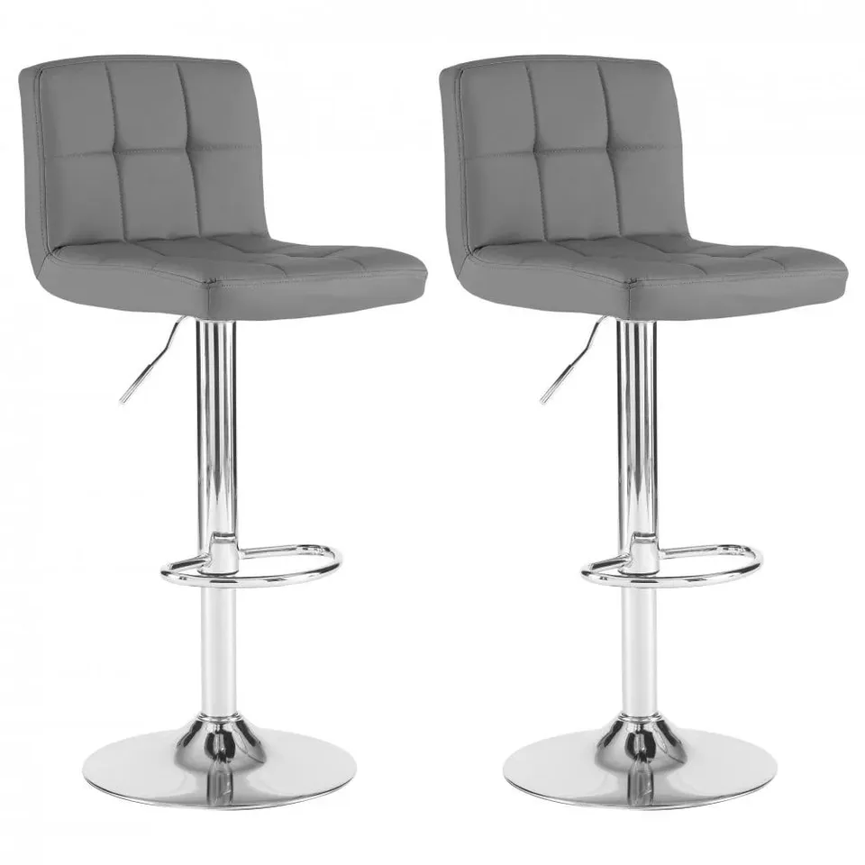 BOXED PAIR OF NEO FAUX LEATHER GREY BAR STOOLS WITH CHROME BASE (1 BOX)
