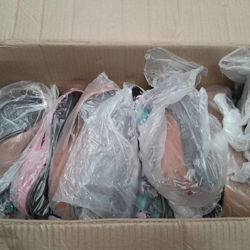 BOX OF APPROX 35 ASSORTED SLIP ON SHOES IN VARIOUS SIZES & COLOURS