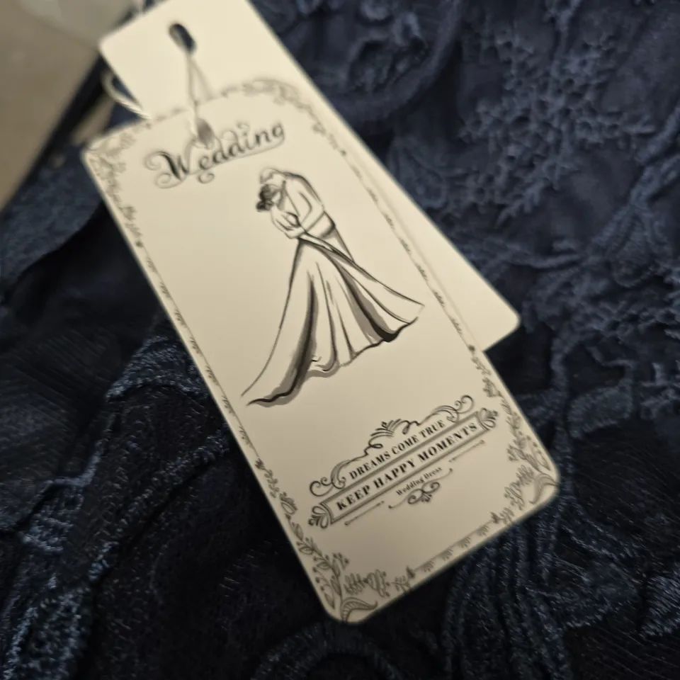 NAVY LACE WEDDING DRESS – FLORAL EMBROIDERY-UK SIZE 6