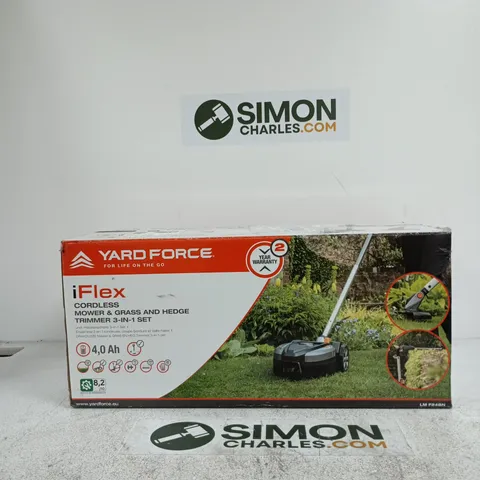 YARD FORCE IFLEX CORDLESS MOWER & GRASS & HEDGE TRIMMER 3-IN-1 SET