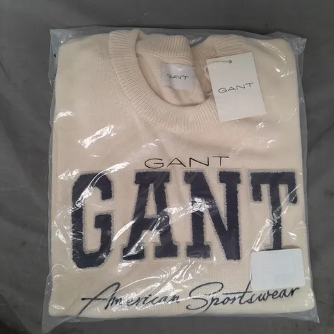 GANT COLLEGIATE CREW NECK SWEATER IN CREAM SIZE MEDIUM