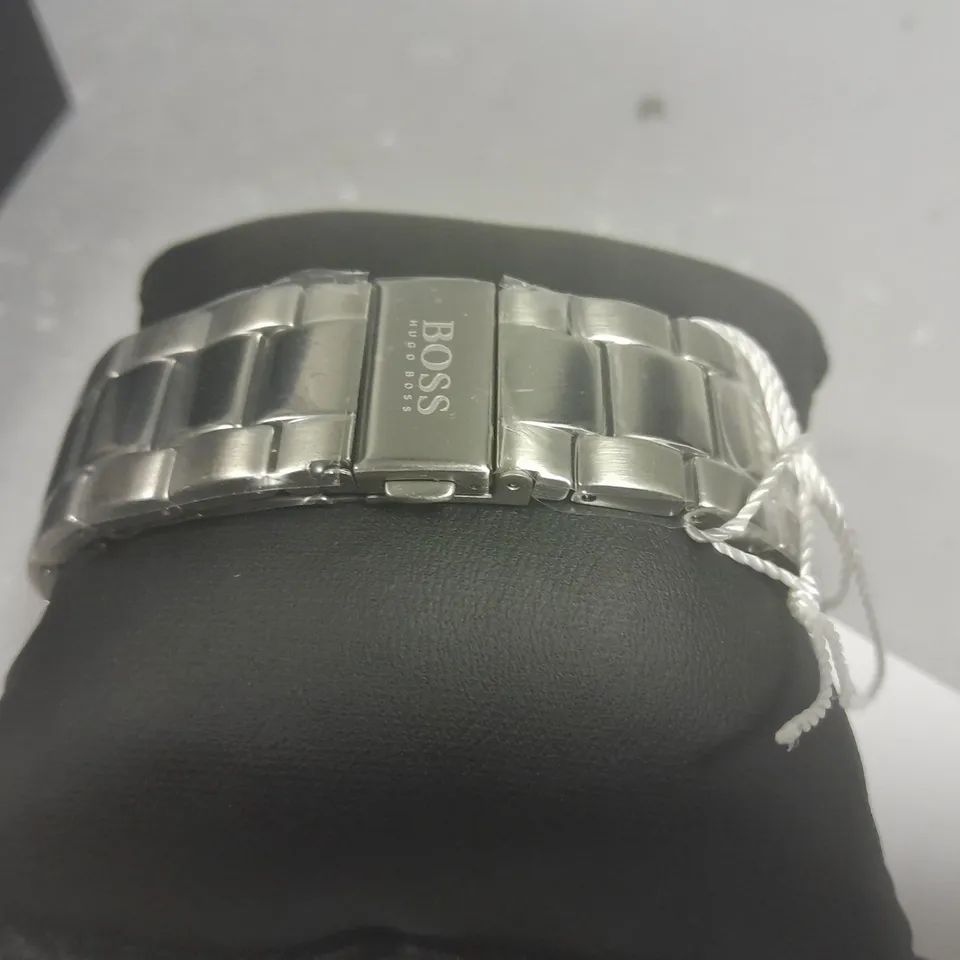 HUGO BOSS STAINLESS STEEL BLACK DIAL WATCH IN BOX