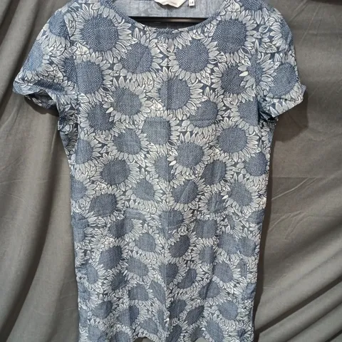 SEASALT CORNWALL WOMEN'S TUNIC DRESS - BLUE SUNFLOWER PRINT, UK SIZE 14