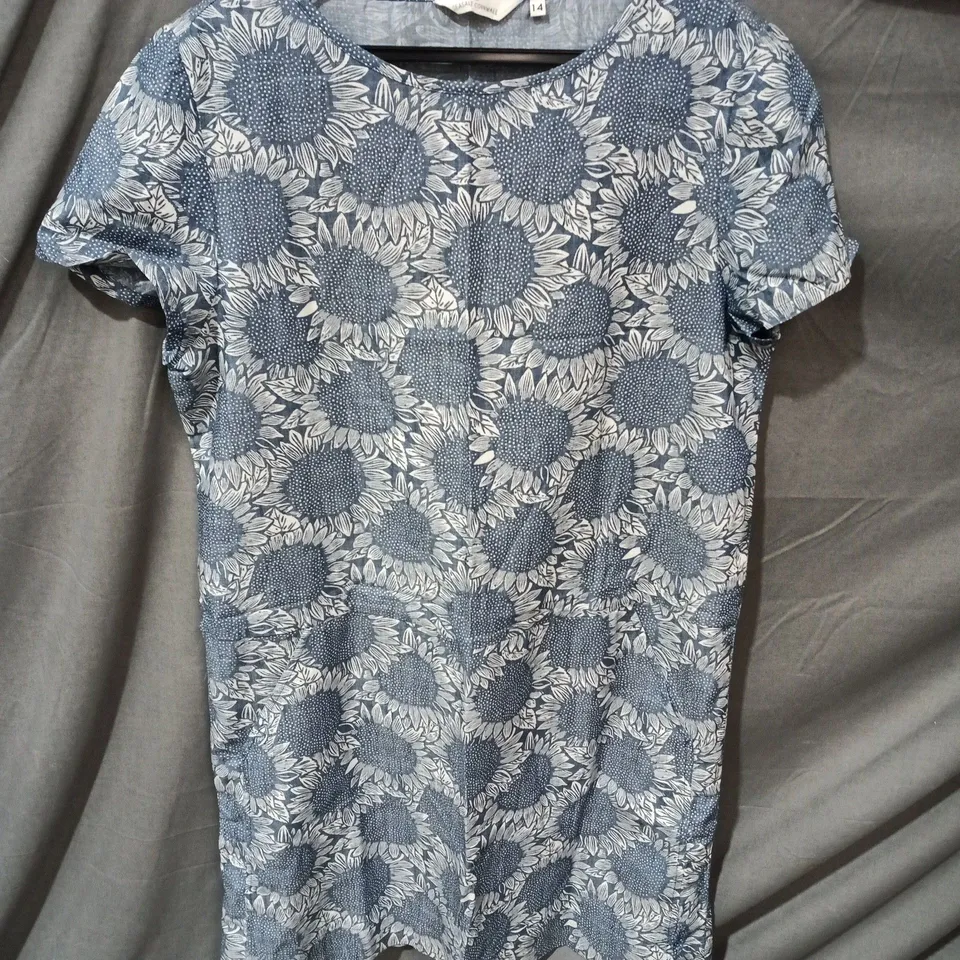SEASALT CORNWALL WOMEN'S TUNIC DRESS - BLUE SUNFLOWER PRINT, UK SIZE 14