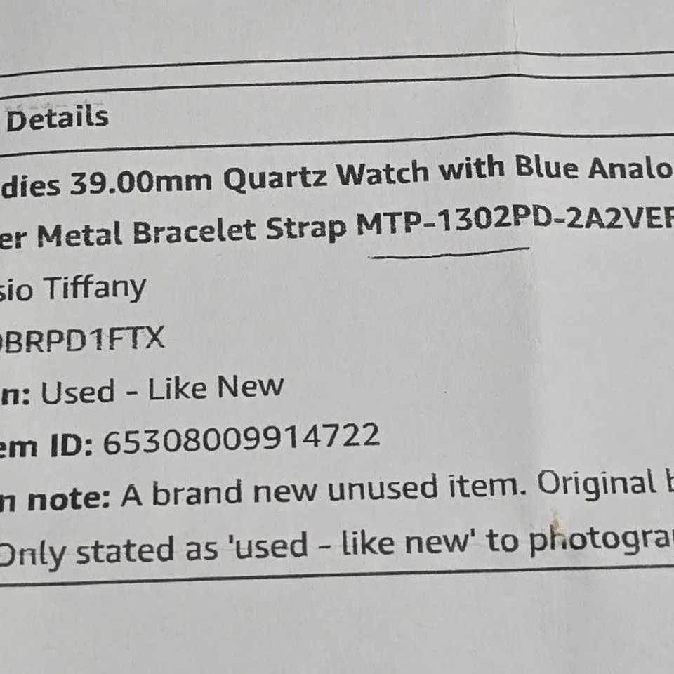 CASIO LADIES 39MM QUARTZ WATCH – BLUE DIAL, SILVER BRACELET (BOXED) – MTP-1302P
