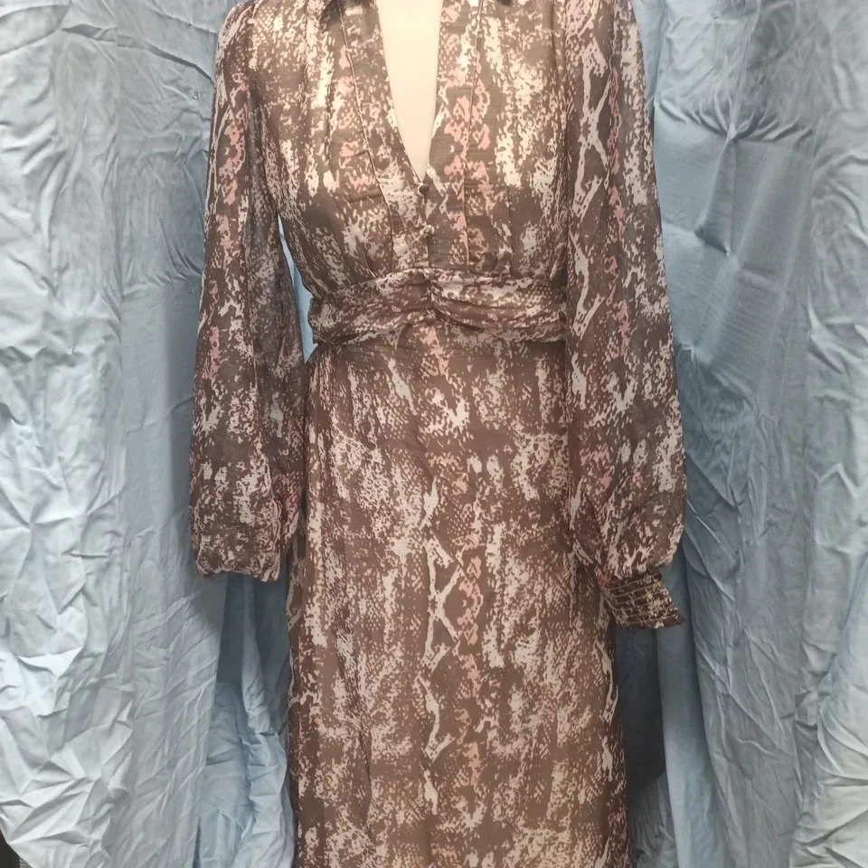 FRENCH CONNECTION MILANI TEXTURED MIDI SHIRT DRESS IN NEUTRAL ORANGE MULTI SIZE UK 10