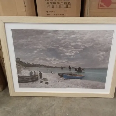 BOXED AND FRAMED BOATS BY THE SEA ART PIECE