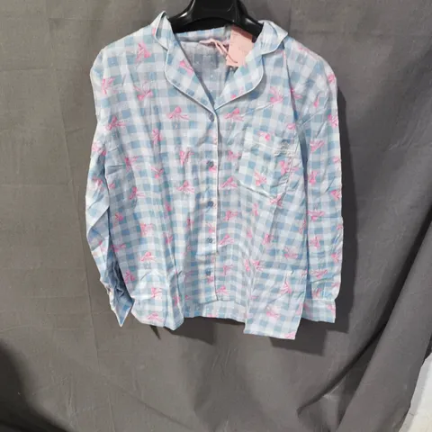 BOUX AVENUE BLUE CHECK BOW COTTON PYJAMA SET – UK 12 (EUR 40)