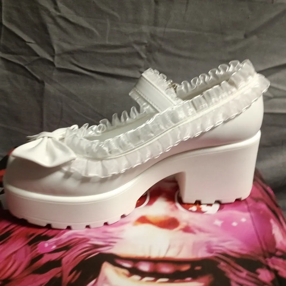 BOXED KOI TIRA RUFFLE MARY JANES SHOES IN WHITE - UK 6