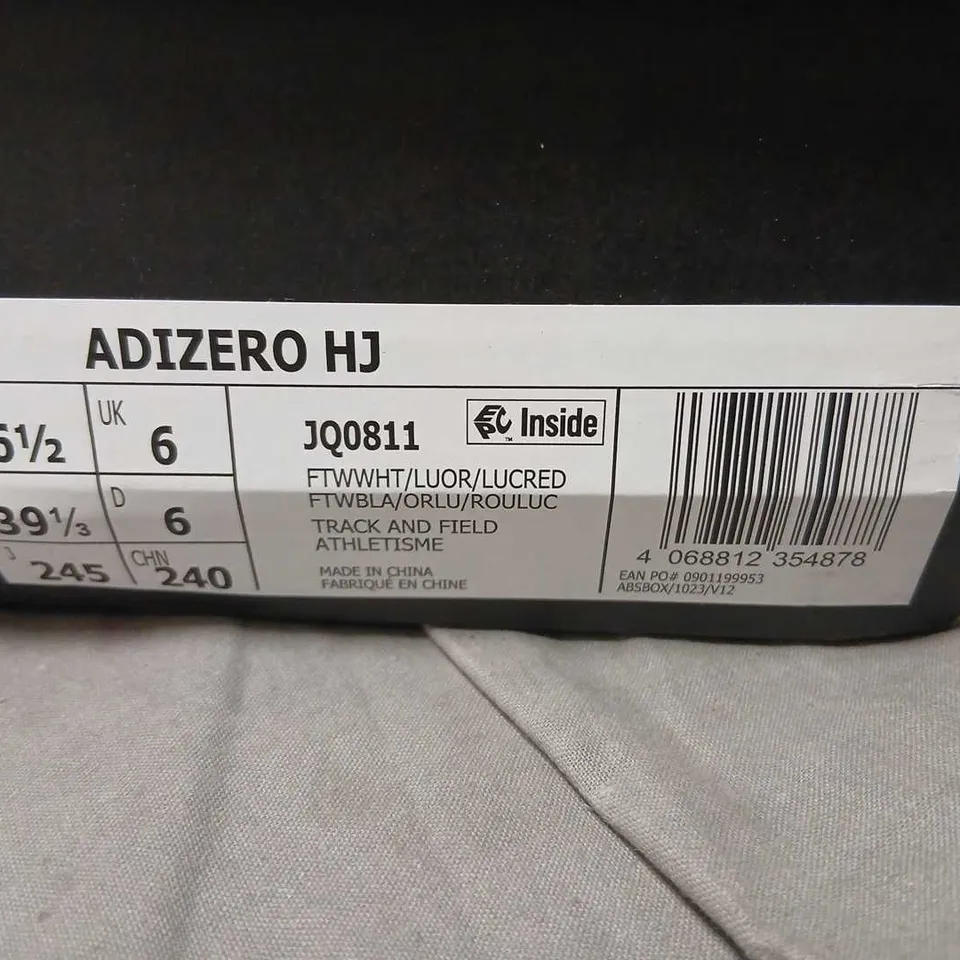 ADIDAS ADIZERO HJ TRACK & FIELD SHOES – WHITE/ORANGE, UK 6