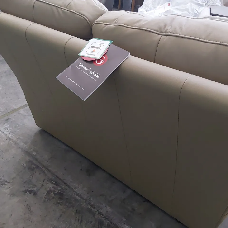 QUALITY BRITISH DESIGNER G PLAN SEATTLE TWO SEATER SOFA CAMBRIDGE SAND LEATHER 