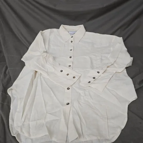 TALA LINEN BLEND LONG SLEEVE SHIRT IN OFF WHITE SIZE M
