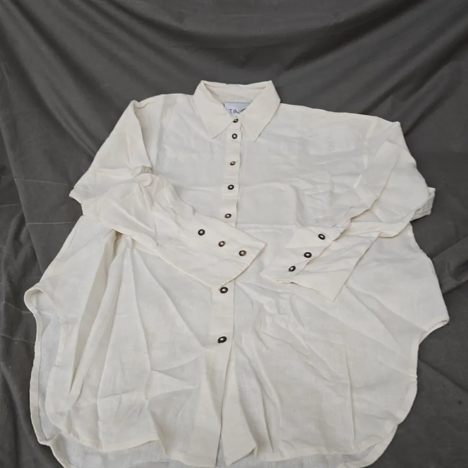 TALA LINEN BLEND LONG SLEEVE SHIRT IN OFF WHITE SIZE M