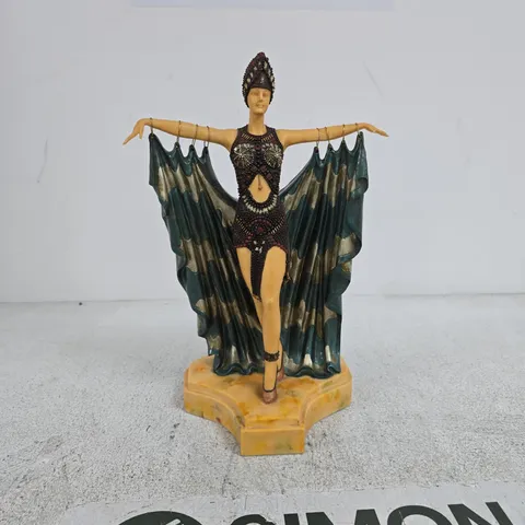 DECORATIVE DANCER FIGURINE WITH BEADED BODICE AND FLOWING CAPE