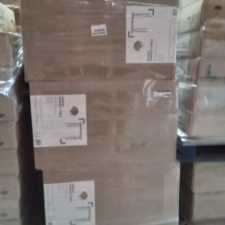 PALLET CONTAINING A LARGE QUANTITY OF BRAND NEW ZORRAS CONSOLE TABLES