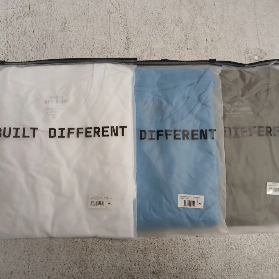 SET OF APPROXIMATELY 10 ASSORTED BUILT DIFFERENT T-SHIRTS/SHIRTS IN VARIOUS COLOURS AND SIZES