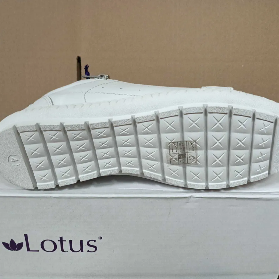 BOXED PAIR OF LOTUS PEDRINA WHITE LEATHER TRAINERS - UK SIZE 4