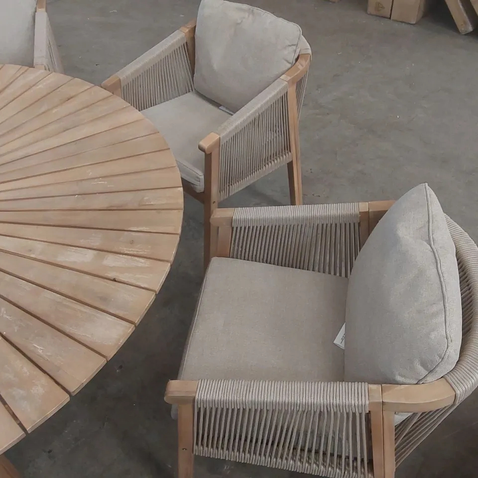 ROYALCRAFT ROMA 150CM 6 SEAT TABLE SET WITH ROPE LOUNGE DINING CHAIRS