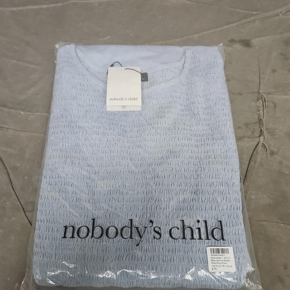 NOBODY'S CHILD BILLIE SHIRRED BODICE MIDI DRESS – BLUE, UK10