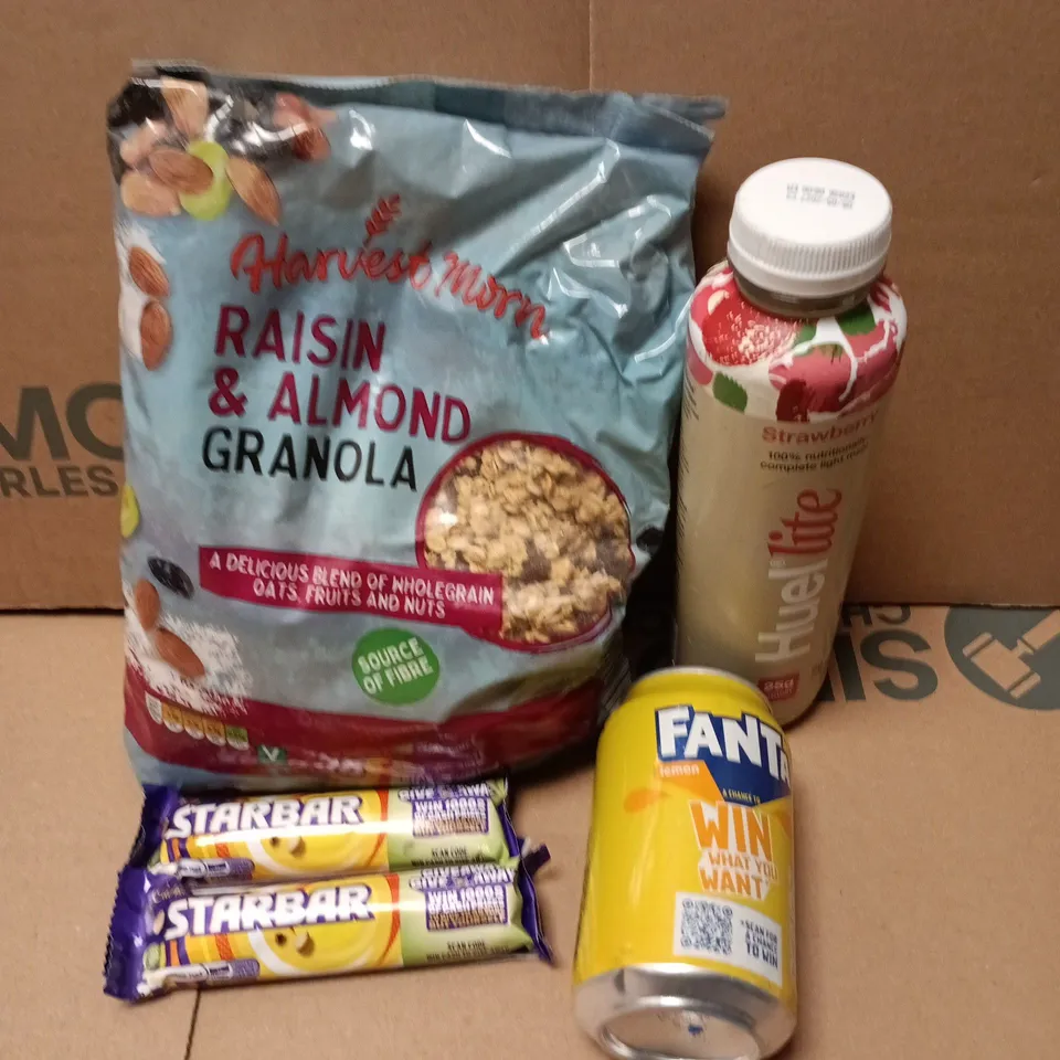 APPROXIMATELY 10 ASSORTED FOOD/DRINK PRODUCTS TO INCLUDE FANTA, STARBAR, GRANOLA ETC