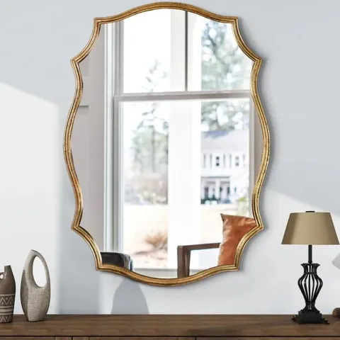 BOXED SHYFOY MODERN GOLD ANTIQUE SCALLOPED ACCENT WALL MIRROR