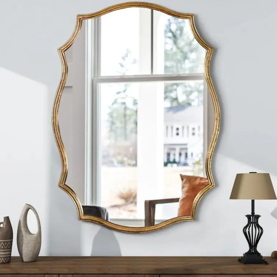 BOXED SHYFOY MODERN GOLD ANTIQUE SCALLOPED ACCENT WALL MIRROR